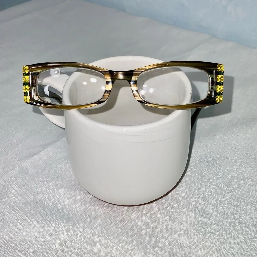 A.J. Morgan Olive Tiger Eye Embellished Reader Glasses 1.25 In Case
